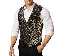 DASONLUE Gilet à paillettes pour homme - Paillettes scintillantes - Dégradé de couleur dorée - Col en V - Gilet de loisirs brillant - Coupe ajustée - Costume de carnaval, Or 02., L