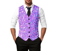 DASONLUE Gilet de costume pour homme - Avec paillettes imprimées - Veste blazer à une rangée - Gilet de mariage - Coupe ajustée - Carnaval - Gilet de loisirs - Col en V - Impression à paillettes