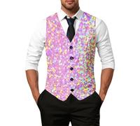 DASONLUE Gilet de costume pour homme - Imprimé à paillettes - Style disco - Costume de carnaval - Veste à une rangée - Multicolore - Impression brillante - Gilet d'affaires élégant