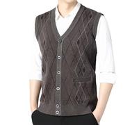 DASONLUE Gilet en tricot pour homme - Cardigan classique avec motif argyle - Coupe ajustée - Cardigan en tricot doux et léger - Pull basique décontracté, marron, XL