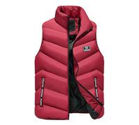 DASONLUE Gilet matelassé pour homme - Légèrement épais - Couleur pure - Gilet d'hiver bouffant - Col montant - Coupe-vent - Gilet d'extérieur sans manches, rouge, L