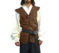 DASONLUE Gilet médiéval pour homme, long, en daim, chemise de pirate viking, avec lacets, gilet médiéval, victorien, costume d'Halloween et de cosplay, marron, XL