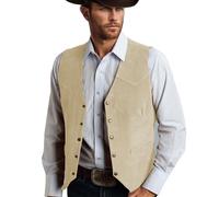DASONLUE Gilet traditionnel pour homme en daim uni avec boutons - Design traditionnel - Gilet de travail - Couleur pure - Coupe normale - Gilet de mariage - Gilet d'affaires, beige, XL