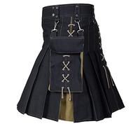 DASONLUE Kilt écossais pour homme Jupe classique avec poches Jupe courte écossaise Individualité Vintage Jupe pour homme à carreaux Jupe plissée traditionnelle, kaki, 3XL