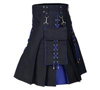 DASONLUE Kilt écossais pour homme Jupe classique avec poches Jupe courte écossaise Individualité Vintage Jupe pour homme à carreaux Jupe plissée traditionnelle, bleu, 5XL