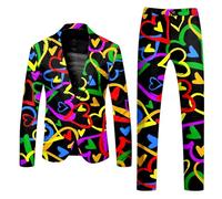 DASONLUE Pride Tenue arc-en-ciel pour homme - 2 pièces - Pantalon sportif - Confettis - Années 80 et 90 - Néon - Multicolore - Carnaval - Fête à thème - Coupe ajustée - Vêtement hippie, Noir1, XL