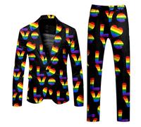 DASONLUE Pride Tenue arc-en-ciel pour homme - 2 pièces - Pantalon sportif - Confettis - Années 80 et 90 - Néon - Multicolore - Carnaval - Fête à thème - Coupe ajustée - Vêtement hippie, Noir , M