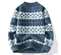 DASONLUE Pull en tricot fin pour homme - Motif imprimé - Blocage des couleurs - Col rond - Confortable - Chaud - Pull d'hiver - Coupe décontractée, bleu, XL