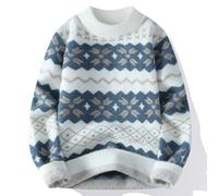 DASONLUE Pull en tricot fin pour homme - Motif imprimé - Blocage des couleurs - Col rond - Confortable - Chaud - Pull d'hiver - Coupe décontractée, Blanc., L