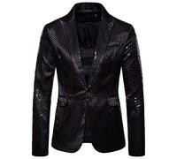 DASONLUE Sakko Veste de costume sportive à paillettes pour homme - Brillant - Métallique brillante - Coupe ajustée - Veste blazer à revers - Carnaval - Vestes d'hiver - Style disco, Noir , L