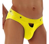 DASONLUE String pour homme Jockstrap - Slip confortable avec ouverture sur le devant - Lingerie sexy gay avec plug - String côtelé - Transparent - Sous-vêtements creux, O jaune., XXL