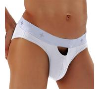 DASONLUE String pour homme Jockstrap - Slip confortable avec ouverture sur le devant - Lingerie sexy gay avec plug - String côtelé - Transparent - Sous-vêtements creux, O blanc., XXL