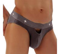 DASONLUE String pour homme Jockstrap - Slip confortable avec ouverture sur le devant - Lingerie sexy gay avec plug - String côtelé - Transparent - Sous-vêtements creux, O gris foncé, XXL