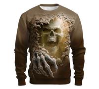 DASONLUE Sweat-shirt sans capuche pour homme avec imprimé tête de mort 3D - Pull d'hiver - Imprimé squelette - Pull de travail confortable et respirant - Pull décontracté à col rond