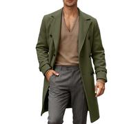 DASONLUE Trenchcoat pour homme avec revers uni, manteau en laine à une rangée, coupe ajustée, imperméable, coupe-vent, veste d'hiver, manteau de transition élégant, manteau long agréable, Vert armée