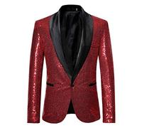 DASONLUE Veste à paillettes pour homme - Veste de costume brillante à une rangée - Coupe ajustée - Manteau de costume de bal de fin d'année - Veste de sport - Carnaval - Blazer de mariage, Bordeaux, S
