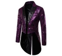 DASONLUE Veste de smoking à paillettes pour homme - Double rangée brillante - Col en V - Veste brillante - Carnaval - Blazer disco années 70 - Clubwear, lilas, XL