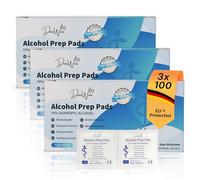 DasWas Lot de 3 x 100 Tampons Alcoolisés - Lingettes Désinfectantes 70% Isopropyl - Tampons de Désinfection Cutanée Individuels (65×30 mm) - 300 Alcohol Wipes Usage Médical & Soins