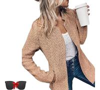 Datebacko Women's Solid Color Pocket Long Sleeve Open Front Coat,Stand Collar Slim Fit Blazer,Casual Work Twill Blazer (#2,TG)