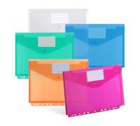 DATEFUN Pochette Plastique A4 Tridimensionnelle 10pcs - Transparente Imperméable Avec 11 Trous et Etiquette - Porte Vue Réutilisable pour Documents, Papier, Cartes (5 Couleurs)
