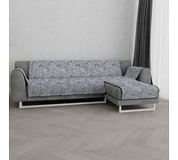 Datex “Glamour” Housse de canapé antidérapante avec chaise-longue droite, Bleu foncé, 290cm