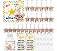 DatingShiny Lot de 24 porte-clés avec étoiles de départ d'école - Cadeau de fin d'année pour élève - Cadeau inspirant - Prix de classe en vrac, naturel, taille unique
