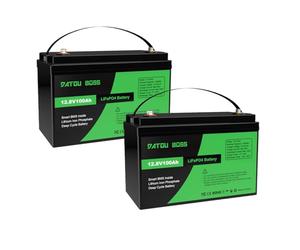 DATOUBOSS 2*Batterie Lithium 12V100Ah LiFePO4 BMS intégré100A 8000-15000Cycles Cycle Profond Batterie Lithium Max 1280W Puissance supportée en série/parallèle,Parfait pour Solaire,Camping-Car,Off-Grid