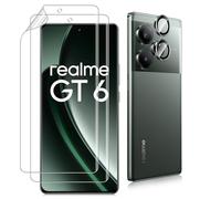 Datree 2 Pièces Protection Ecran pour Realme GT 6/Realme GT 6T, 1 Pièces Caméra Arrière Verre Trempé,transparent HD, tactile sensible, Protection en TPU Flexible