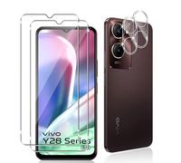 Datree 2 Pièces Verre Trempé pour Vivo Y28s/Vivo Y03, 2 Pièces Caméra Arrière Protecteur,9H Dureté/Anti-Rayures/Sans Bulles/Ultra Résistant,Protection écran