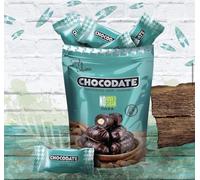 Dattes Fourrées aux Amandes et Enrobées de Chocolat,100G. Paquet individuel. Découvrez une fusion exquise entre tradition orientale. (100G, Chocolat noir sans sucre ajouté)