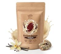 Dattes séchées à la vanille Nustino Bites 100g collation goût glace vanille | Dattes séchées moelleuses enrobées de beurre d'arachide en poudre au goût de glace à la vanille, sachet de 100g