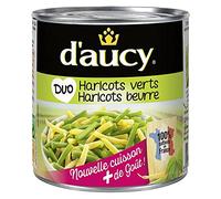 D'AUCY Duo de Haricots Verts et Beurre 225g, conserve pratique pour repas savoureux et rapides- Lot De 4