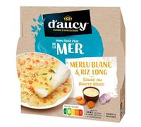 D'AUCY - Plat Cuisiné - Merlu Blanc Riz Long Sauce Beurre Blanc · Sans Colorant ni Arôme Artificiel ni Conservateur · Prêt en 3 min Micro-Ondes - la barquette de 300g - Le Lot De 4