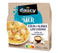 D'AUCY - Plat Gourmand Colin d'Alaska à la Crème de St Jacques, Riz Parfumé au Citron (300g) - Le lot de 3