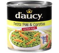 D'Aucy Pois Extra Fins et Carottes Savoureux - boîtes de 400g Délicieuse conserve de légumes - Facile à cuisiner, riche en saveur - Le Lot De 4