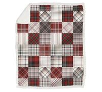Daunex Plaid doux en polaire 150 cm x 200 cm, motif écossais rouge et blanc