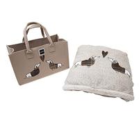 Daunex Plaid doux Friend 130 x 160 C/application Bassetti couleur gris ou taupe avec sac en feutre naturel (taupe)