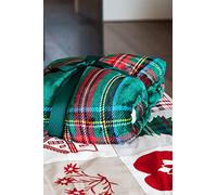 Daunex tartan plaid plaid cossais vert effet cuir d'agneau - 240x200-cm