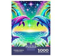 Dauphin 1000 Morceaux Papier Écologique Casse-tête Amateurs Colorful Dolphins with Tropical Flowers & Rainbow Puzzle Entraînement Cérébral Divertissement Weekend Domicile 38x26cm/1000pcs