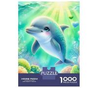 Dauphin 1000 Morceaux Papier Écologique Dolphin in Glowing Coral Reef Casse-tête Amateurs Puzzle Entraînement Cérébral Niveau Difficulté Équilibré Divertissement 70x50cm/1000pcs