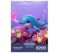 Dauphin 1000 Morceaux Papier Écologique Dolphin in Pink-Purple Floral Coral Reef Casse-tête Entraînement Cérébral Divertissement Weekend Domicile Facile Nettoyer Loisirs 70x50cm/1000pcs