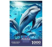 Dauphin 1000 Morceaux Papier Écologique Dolphins in Deep Blue Ocean Casse-tête Entraînement Cérébral Facile Nettoyer Loisirs À La Maison Divertissement Weekend 52x38cm/1000pcs