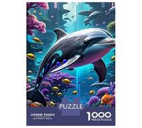 Dauphin 1000 Pièces Carton Solide Puzzle Adultes Dolphin in Vibrant Coral Reef Puzzle Portable Soirée Jeux Famille Stimulant Amusant Entraînement Cérébral 52x38cm/1000pcs