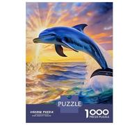 Dauphin 1000 Pièces Carton Solide Puzzle Adultes Dolphin Leaping Over Orange Sunset Ocean Puzzle Portable Soirée Jeux Famille Stimulant Amusant Parents-Enfants Activité 38x26cm/1000pcs