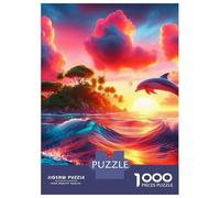 Dauphin 1000 Pièces Carton Solide Puzzle Adultes Lone Dolphin on Fire-Cloud Coast Puzzle Portable Soirée Jeux Famille Stimulant Amusant Niveau Difficulté Équilibré 70x50cm/1000pcs