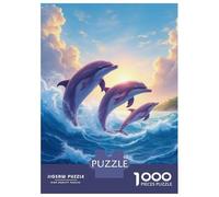 Dauphin 1000 Pièces Carton Solide Puzzle Adultes Two Dolphins in Blue Ocean Waves Puzzle Portable Soirée Jeux Famille Stimulant Amusant Familles 8 Ans+ Activité 38x26cm/1000pcs