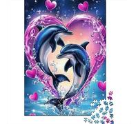 Dauphin Amour cœur Puzzle 1000 Pièces Adultes Animaux Puzzles 1000 Pièces Jeu Éducatif Décor À La Maison 52x38cm/1000pcs
