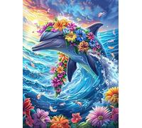 Dauphin avec une couronne de fleurs 1000 Pieces Casse-tête Adulte En Carton Rigide Faune sauvage et animaux de compagnie Très Difficile Niveau Expert Thérapie Occupationnelle Anti-Stress Cadeau Fête D
