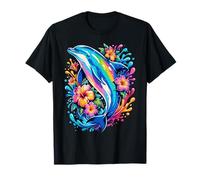 Dauphin coloré Fleur Tropicale Pop Art Ocean Beach Lover T-Shirt