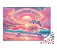 Dauphin Coucher Soleil Casse-tête 1000 Pièces avec Découpe De Précision,Jeu De Puzzle Premium Puzzle De Développement Cognitif pour Une Activité Intergénérationnelle,Passion Nature Et Faune 52x38cm/